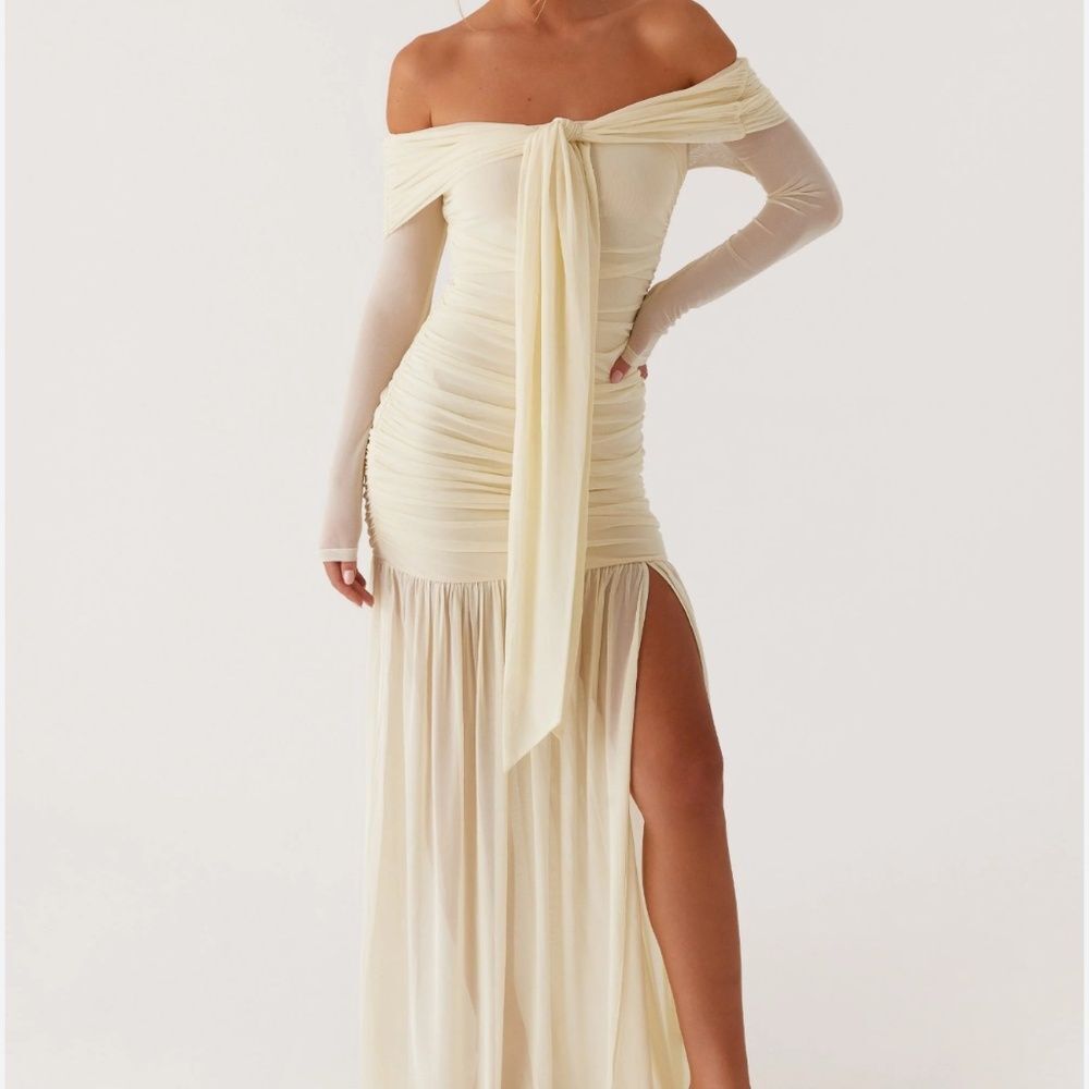 Peppermayo Cream Off-Shoulder Maxi Dress with Front Knot